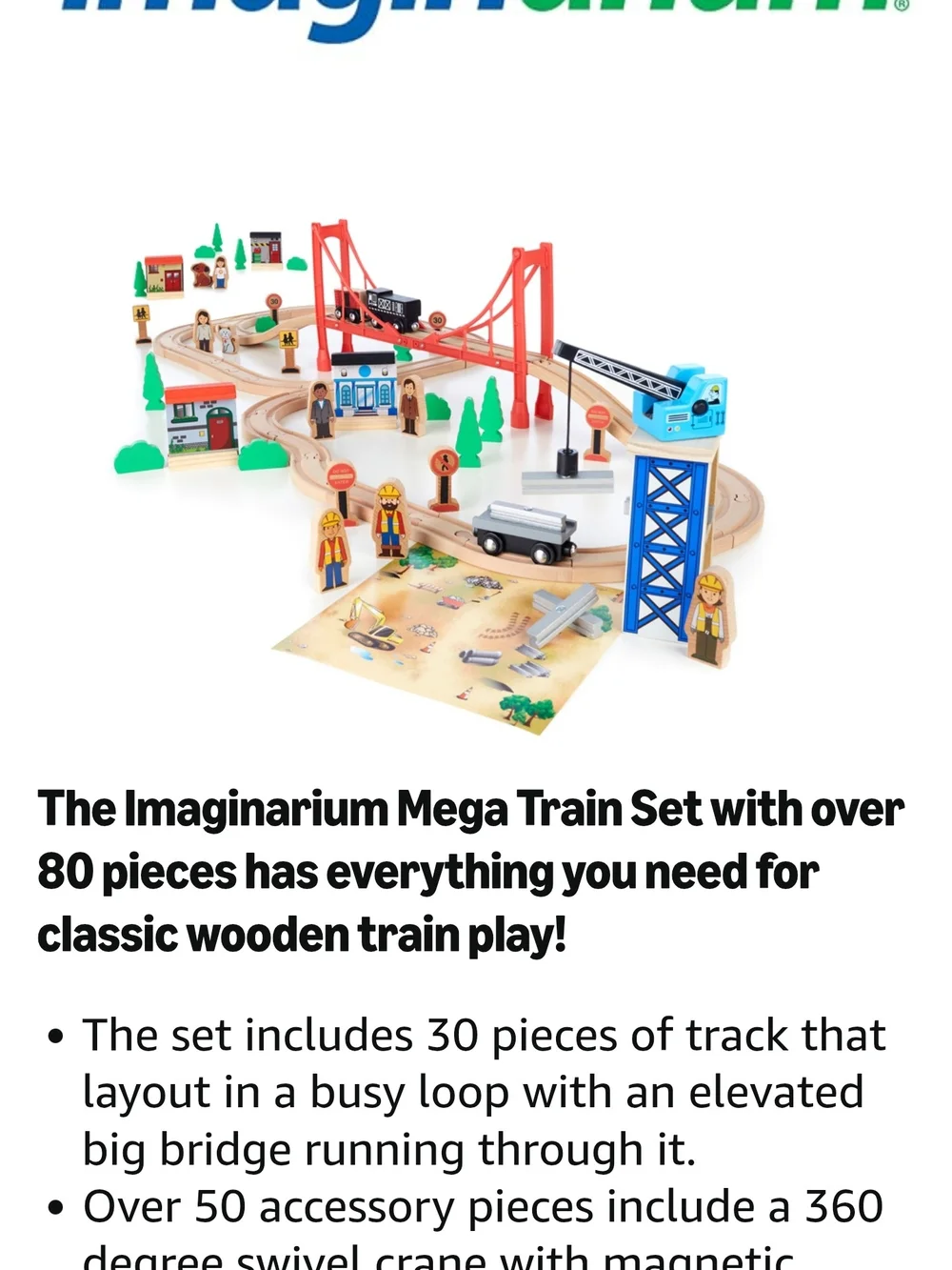 Wooden Train Set with Bridge and Crane - Multi-Color Kids Toy